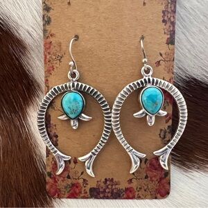 ❤️ Kingman Turquoise NAJA Navajo Style Earrings Cast Sterling Silver 2”L - 11.8G